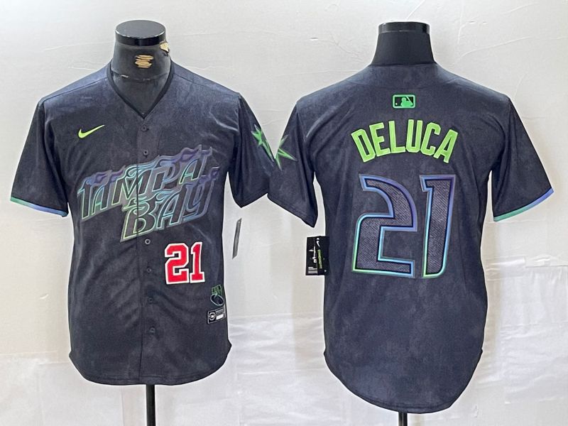 Men Tampa Bay Rays #21 Deluca Black City Edition Nike 2024 MLB Jersey style 3